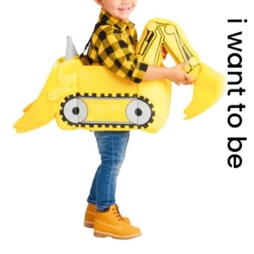 I want to be Excavator Costume Kids Size 3-7 Yellow Digger Construction Plush